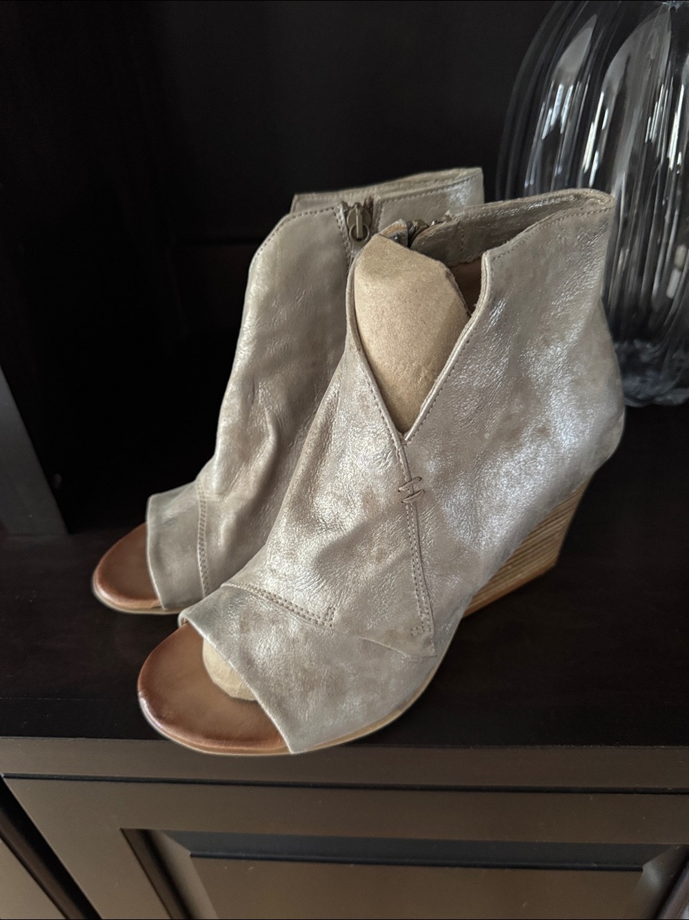 Mix mooz pewter bootie open toe sz 40